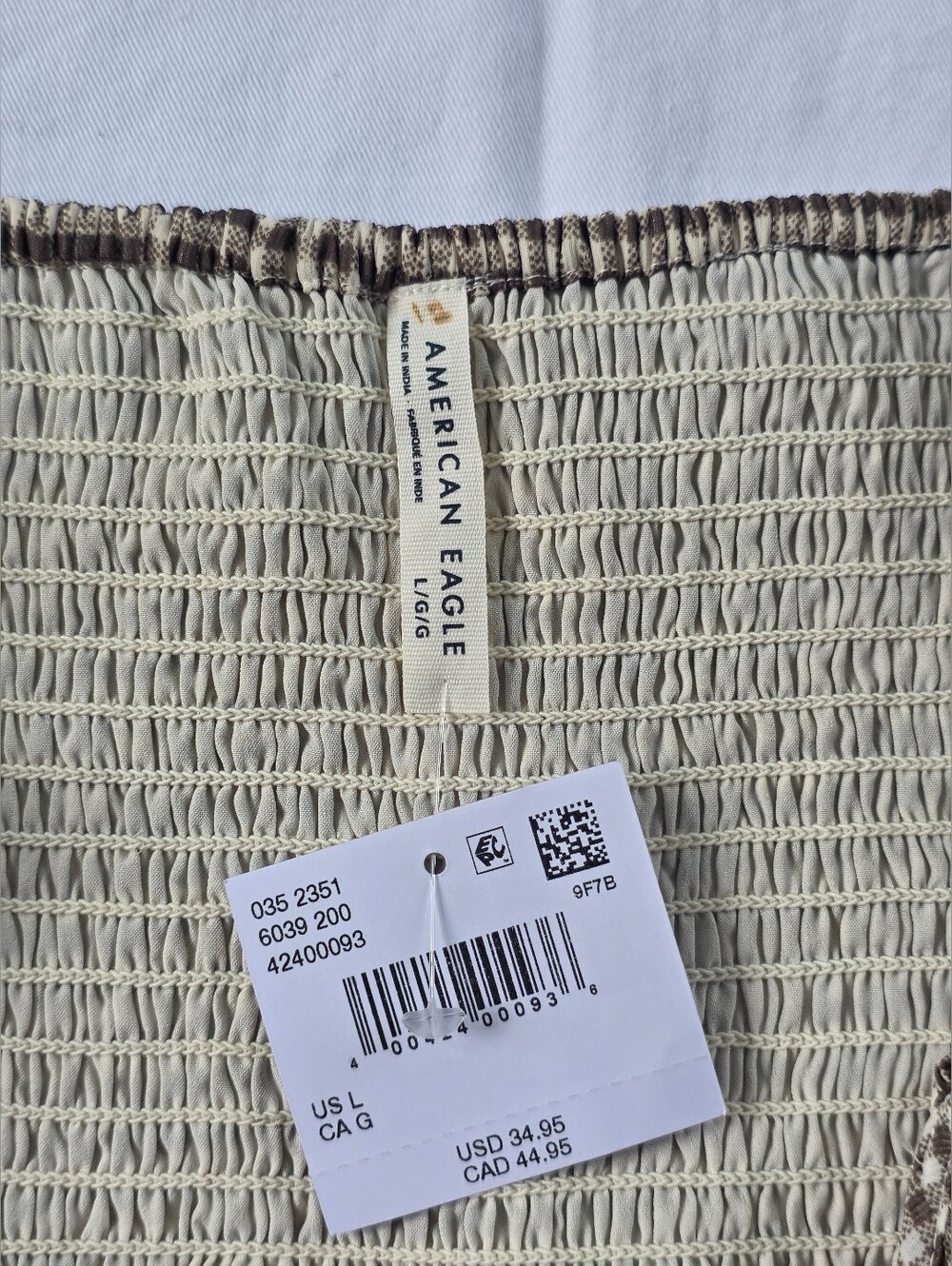 American Eagle Outfitters Women's L Brown/White Gingham Smocked Tie Cami Tank - Picture 2 of 9